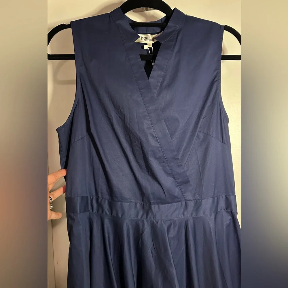 NWT Diane Von Furstenberg DVF Marlene Cotton Poplin Asymmetric Hem Dress Navy M - Picture 8 of 11